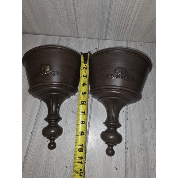 VTG 1963 Wall Pocket Planters Mid Century Wood Grain Plastic USA Set Of 2 - Picture 4 of 5